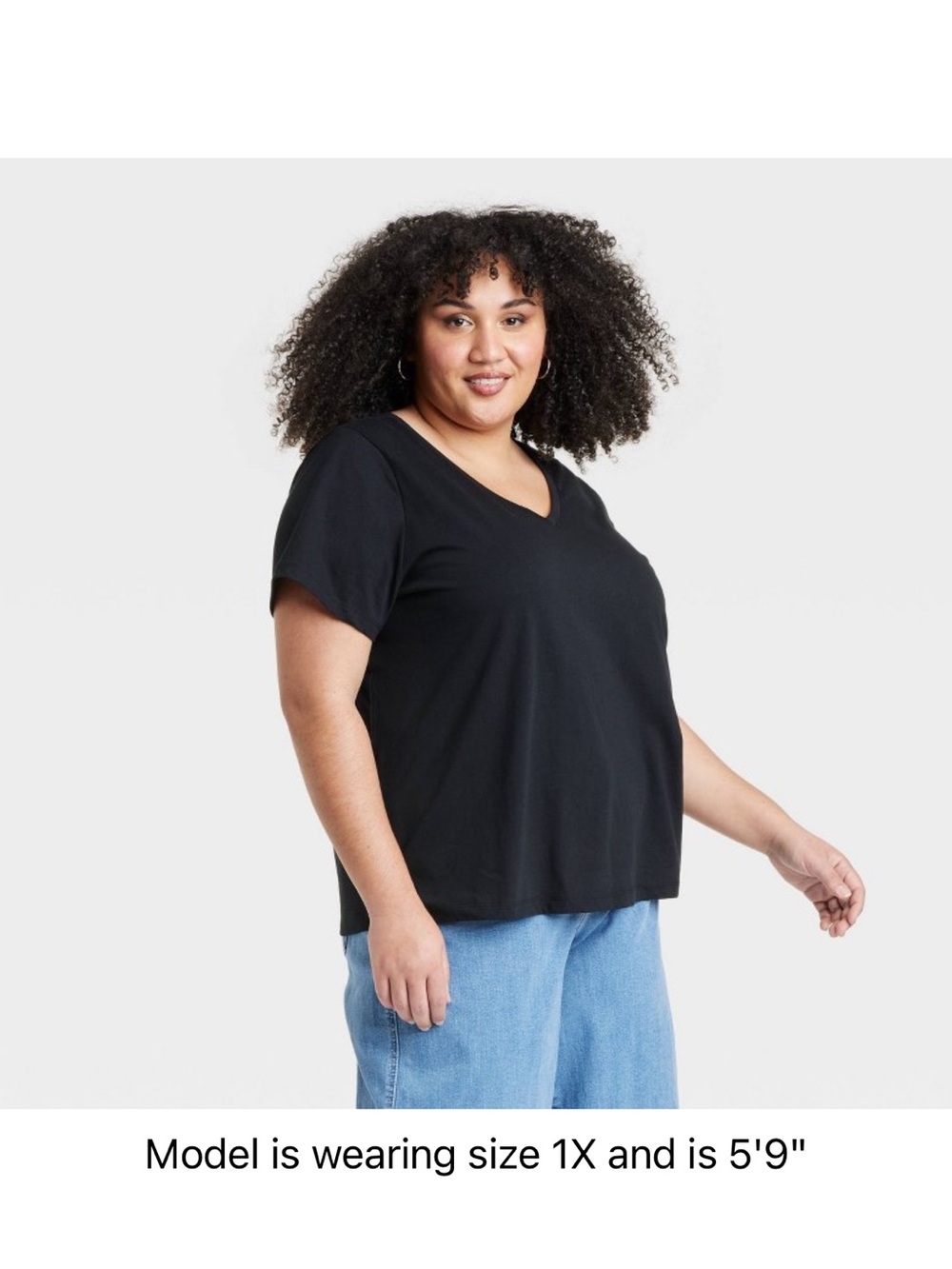 Ava & Viv Plus Size V-Neck Short Sleeve Top - Black